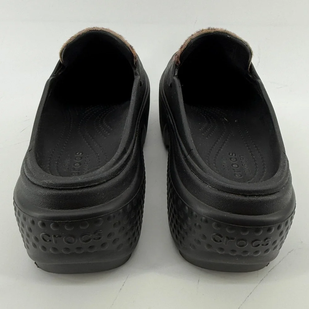 Crocs Stomp Leopard Loafer Clog Black Women 9 Platform Chunky Y2K Slip On Funky